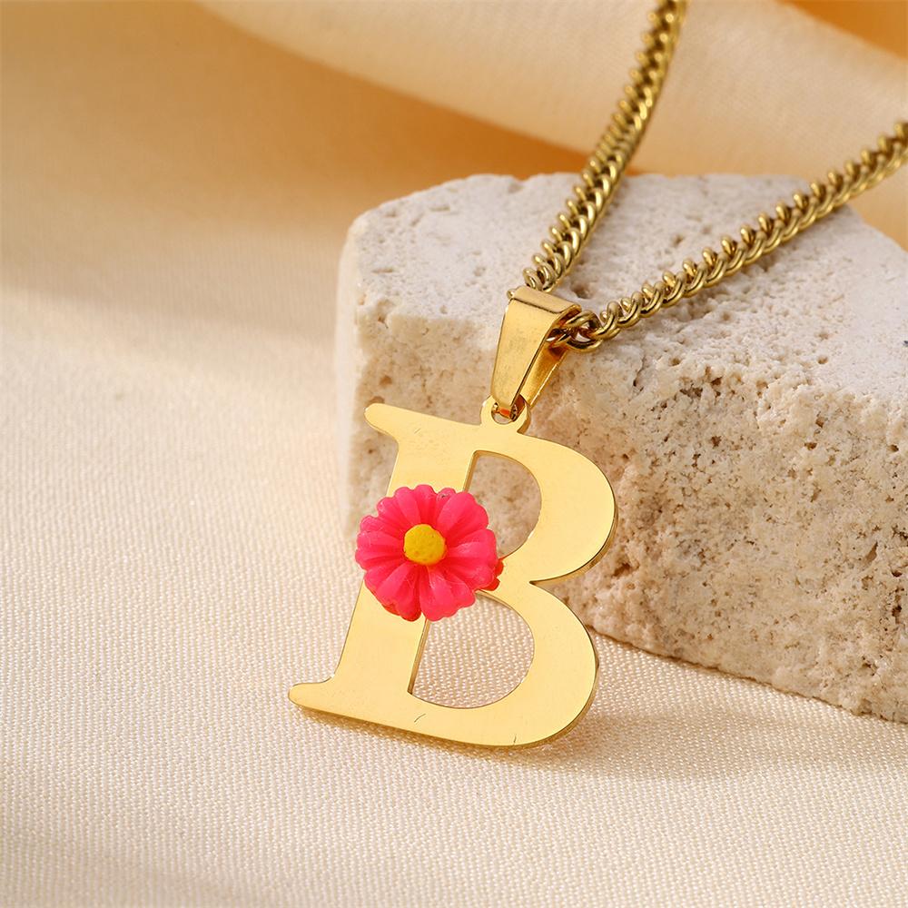 Atoztide Color Flower Initial Letter Pendant Necklace for Women Chunky Alphabet Name Drop Choker Chain Jewelry Mothers Day Gift