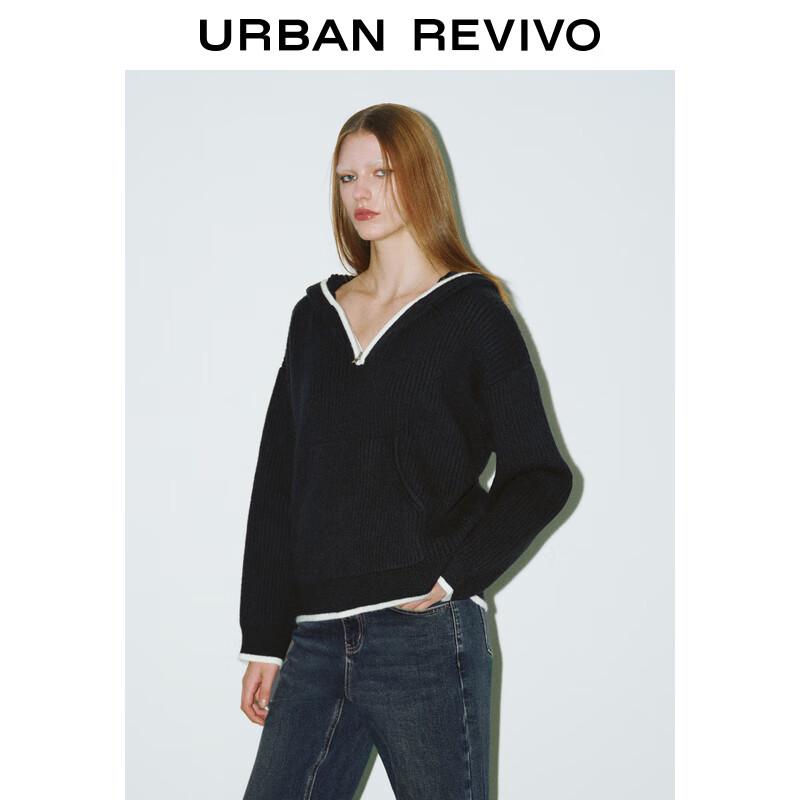 Women's Color-Block Zipper Hooded Knit Cardigan