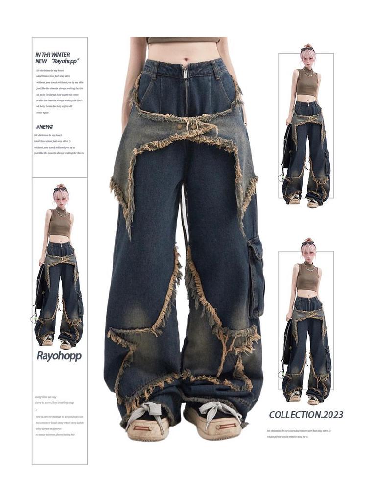Unisex Retro Loose-Fit Raw Edge Wide-Leg Jeans for Autumn