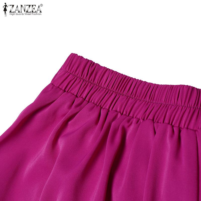 ZANZEA Pantaloni casual pentru femei, cu talie elastică în spate, cu picioare largi