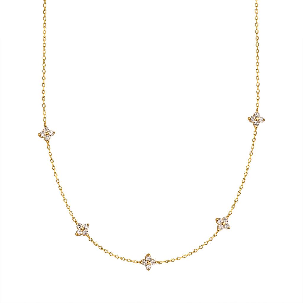 S925 Sterling Silver Four-Leaf Clover Necklace: Light Luxury, High-End Versatile Clavicle Chain with Starry Sky Design for Women