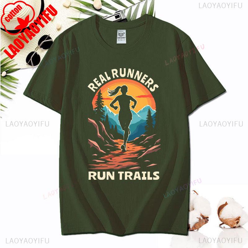 Hiking Leisure T Shirt Run Trails Be Happy Mountain Runner Trail Running Harajuku T-Shirt Men Short Sleeve Cotton Tees Camisetas