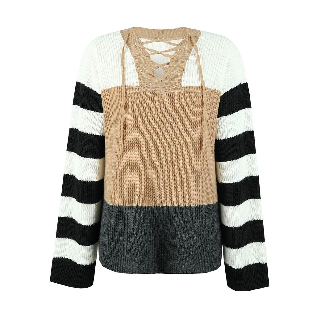 Women's And Winter Temperament Color Block Striped Pullover Sweater