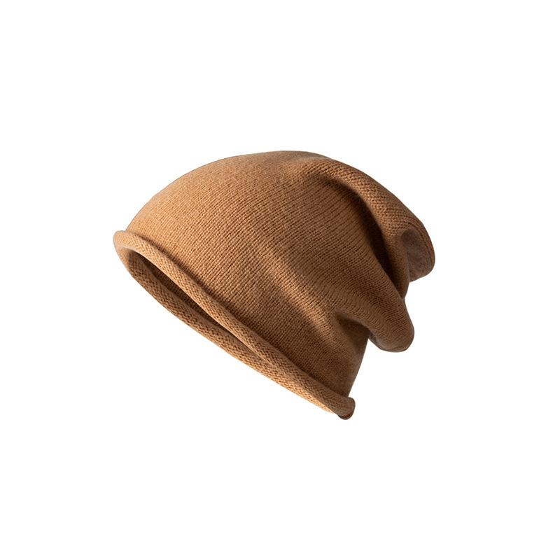 Solid color 100% wool cold hat women's pile hat spring and autumn hat high-end knitted hat warm wool hat