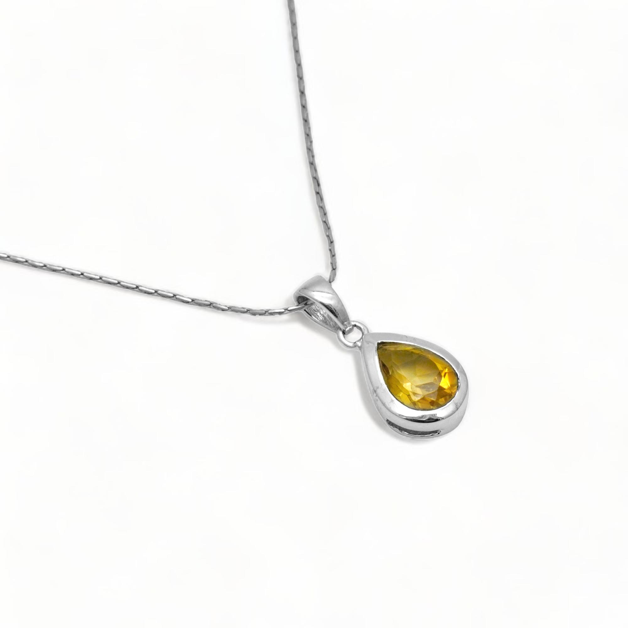 

Minimal citrine pendant for her, 92.5 silver yellow pear citrine pendant жовтий