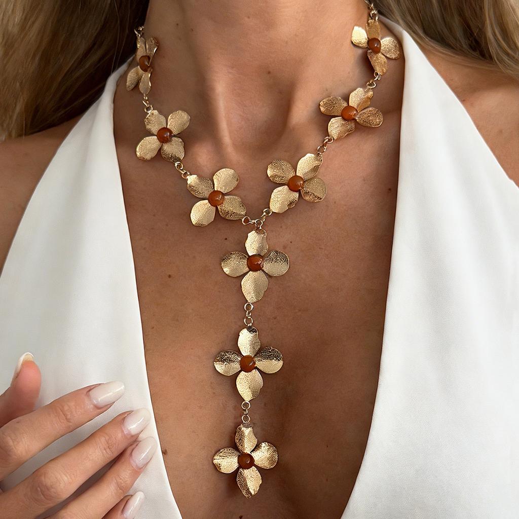 Resin Flower Pendant Choker Necklace for Women Vintage Adjustable Chain Jewelry Accessory