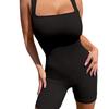 Seamless Ribbed Yoga Bodysuit with Removable Pads and Tight Shorts