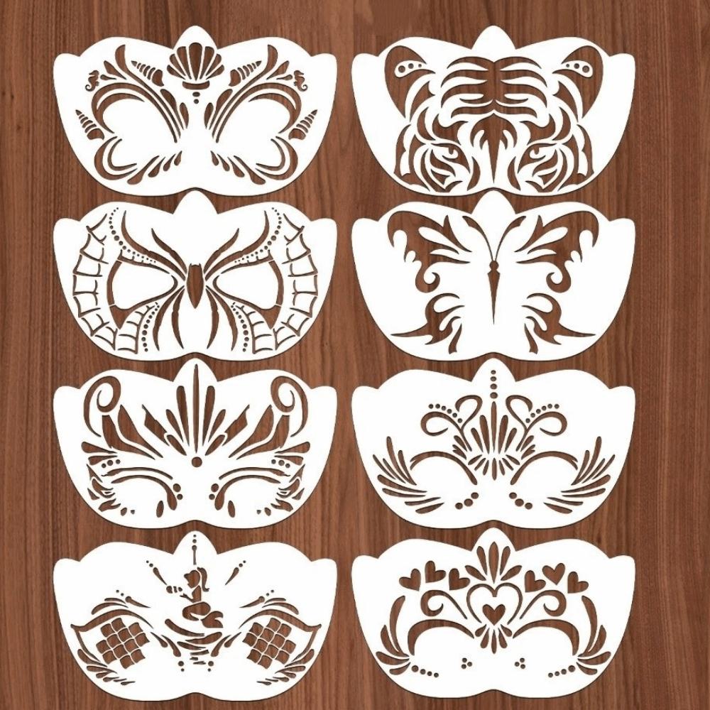 8Pcs Face Tattoo Face Painting Stencils Hollowed DIY Makeup Tools Face Paint Templates Adults Kids