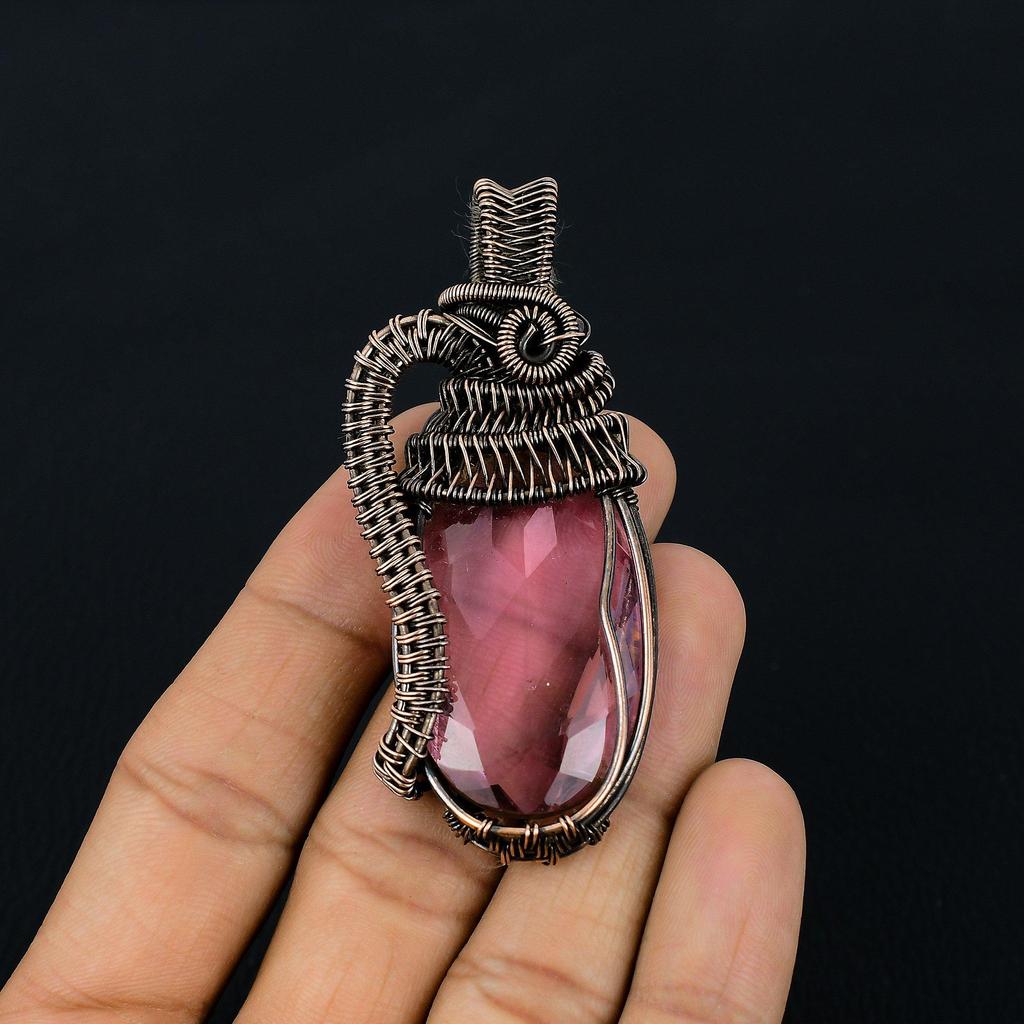 Kunzite Pendant Gemstone Handmade Jewelry,  999 Copper Wire Wrapped Pendant, Gift For Wife Jewelry