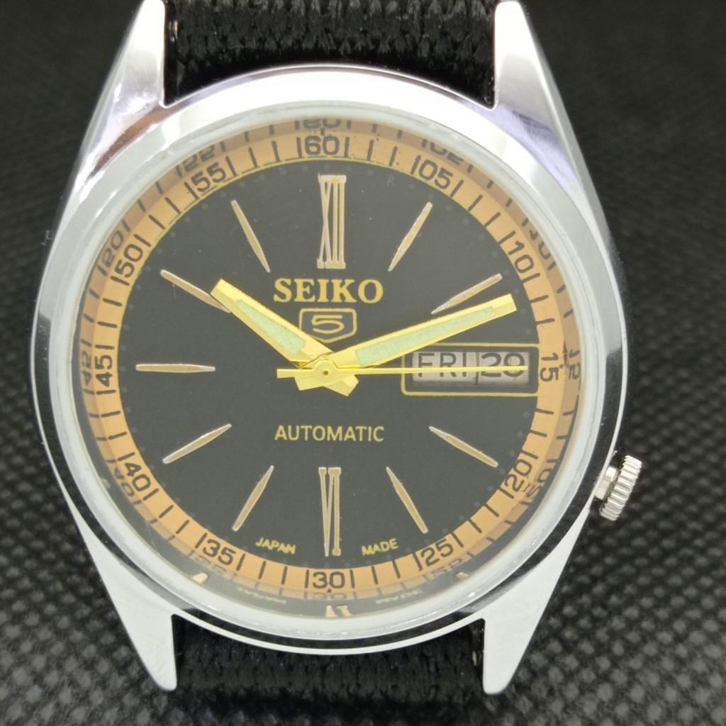 REACONDICIONADO VINTAGE SEIKO 5 AUTOMÁTICO 7009A JAPÓN RELOJ DE HOMBRE NEGRO 598-a313081-2