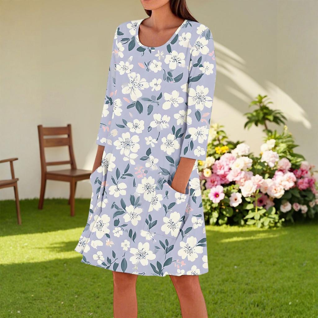 Women's Fashion Casual Round Neck Three-quarter Sleeve Dress