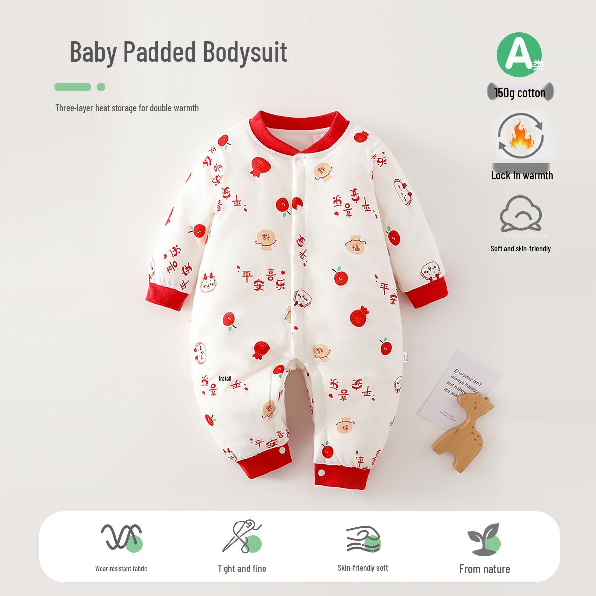 Quilted Unisex Winter Baby Bodysuit & Jumpsuit Romper - Thick Cotton for Outdoors Size 90 (suitable for 20-25 lbs)