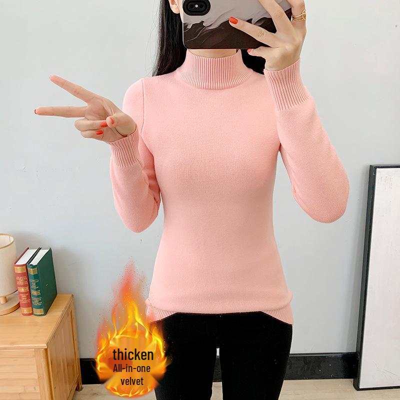 Women's Velvet High-Neck Sweater - Thickened Warm Knit Base Layer for Autumn/Winter 2025