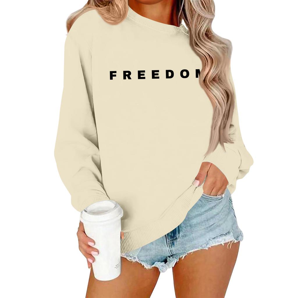 Women's Loose And Comfortable Round Neck Long Sleeved Sweatshirt With Printed Text