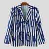 INCERUN Oversized Spring Men Lapel Neck Long Sleeve Striped Button Thin Blazer Coats