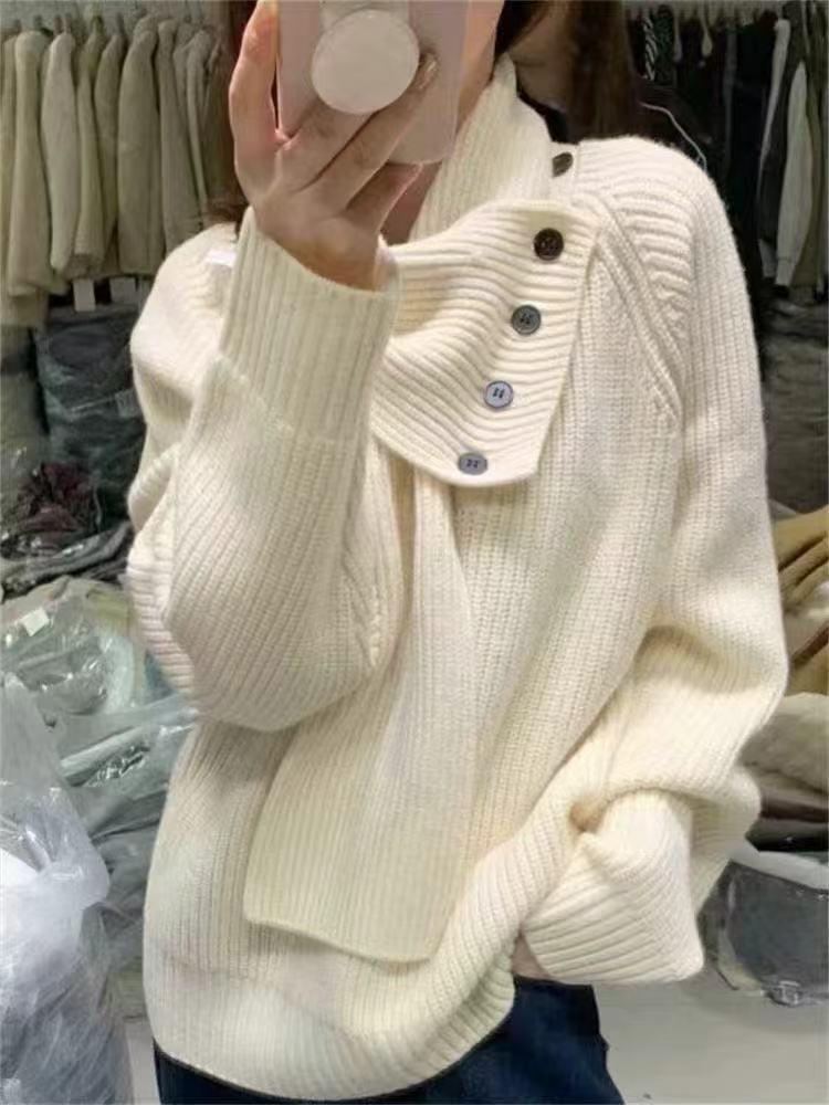 Women's Korean Style Detachable Neck Warmer Sweater: Trendy Winter Knitwear Design
