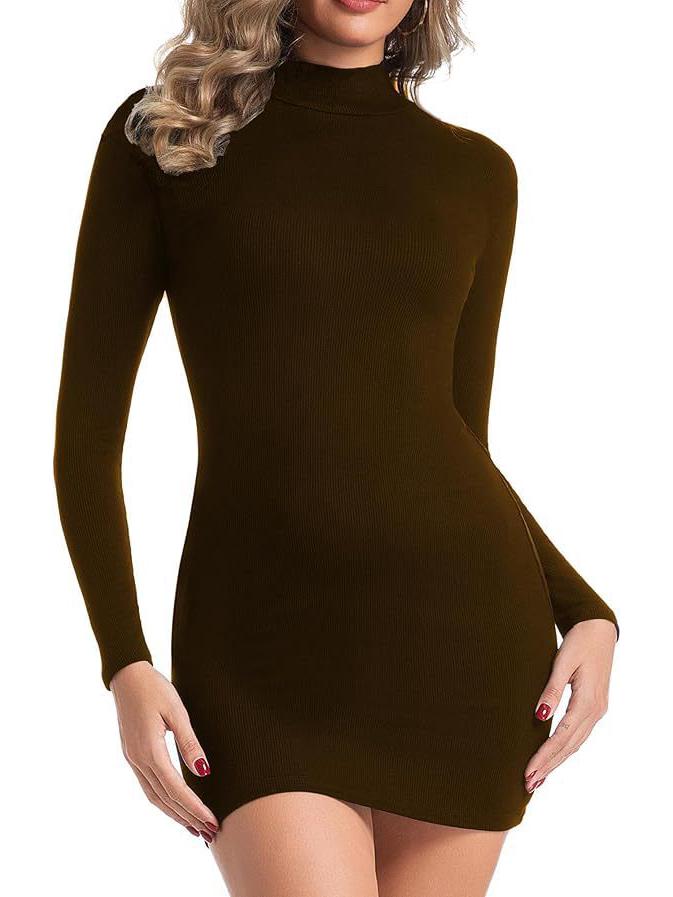 New Style Ribbed Long Sleeve High Neck Slim Fit Women's Bodycon Dress for Spring and Autumn