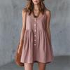 Women Sleeveless Round Neck Button Front Loose Fit Casual Summer Dress Soft Lightweight Fabric Flowy Design