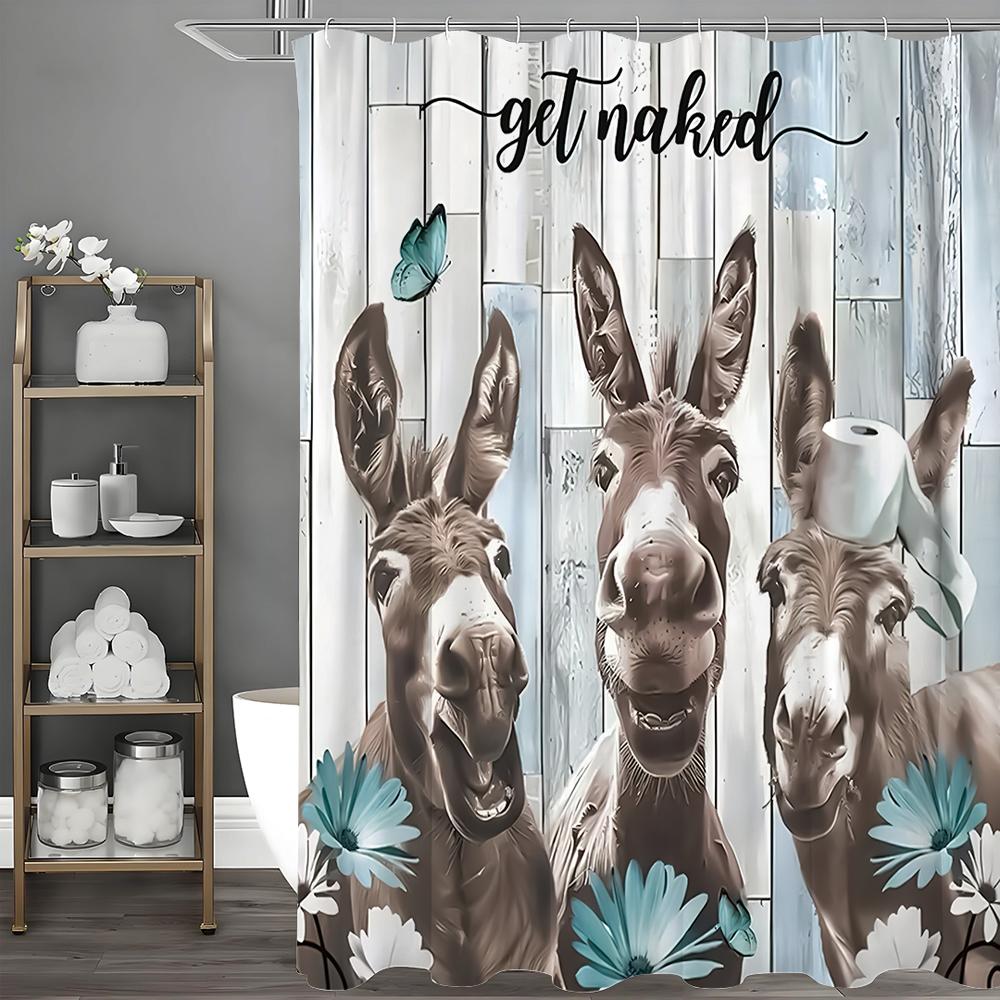

Забавная цветочная шторка для душа с ослом, Декоративная шторка для душа для ванной комнаты, Водонепроницаемая шторка для душа с крючками 90*180cm