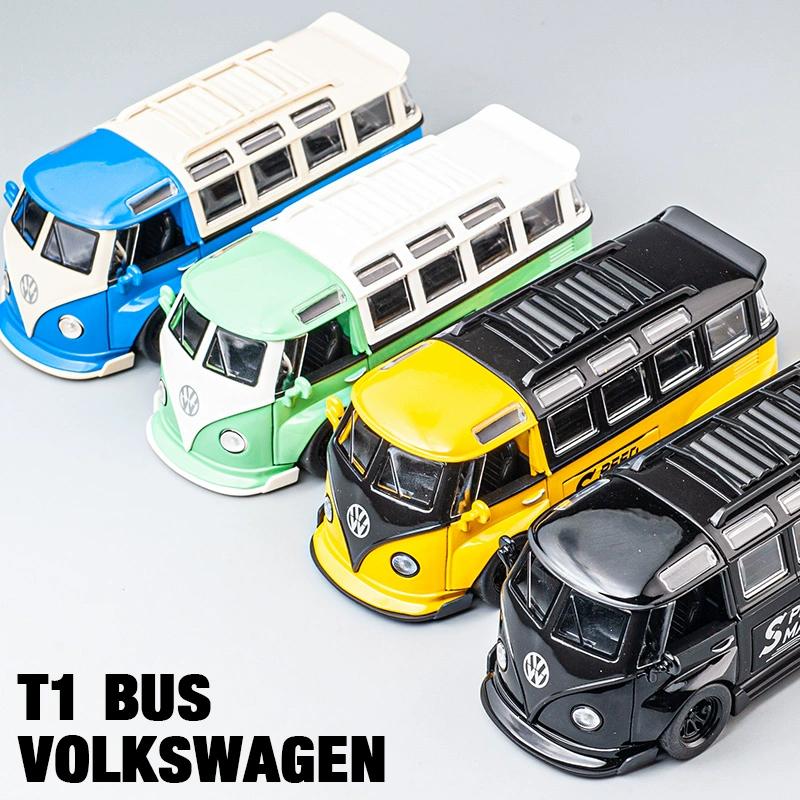 1/32 Scale T1 Bus Zinc Alloy Car Model, Simulated Sound and Light Children's Toys, Boys' Holiday Gift Car Model Ornaments