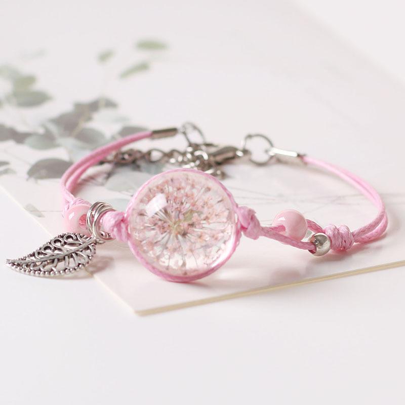 Four-Leaf Clover Dried Flower Ceramic Bracelet - Original Feminine Braided Design