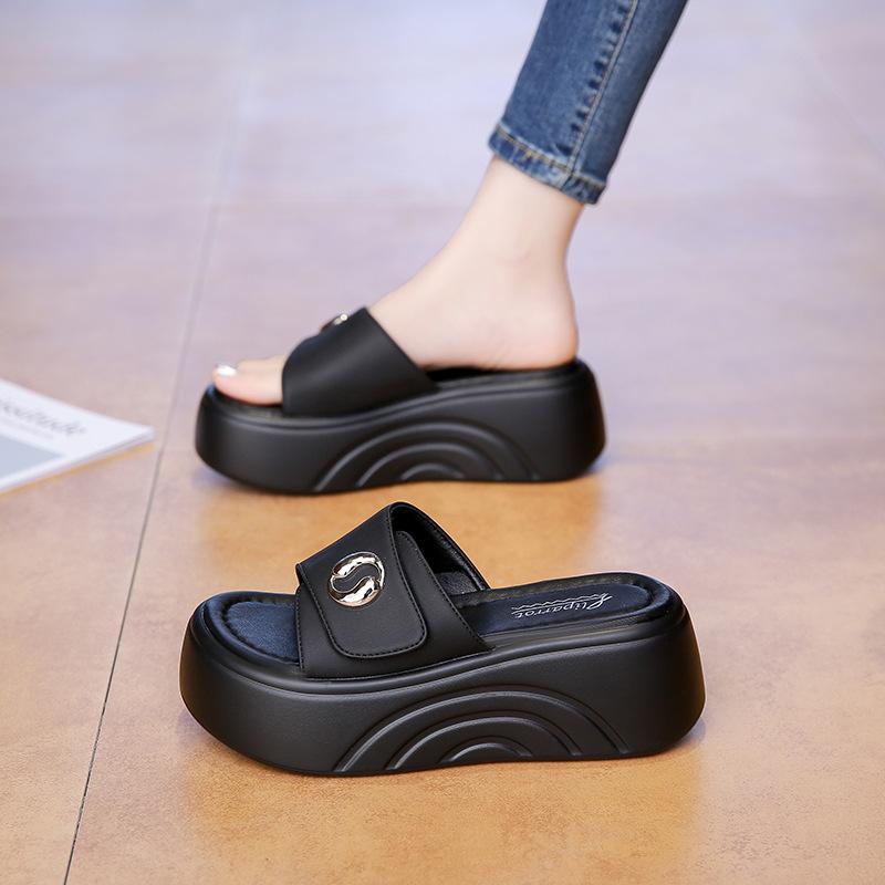 Thick Bottom Heightening Cool Slippers Women's Summer Wear 2025 New Fairy Style Small Size Fashionable Versatile One-word Drag with Skirt