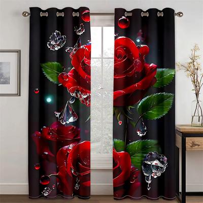 3D Ljusa Rosa Blommor Gardiner Romantisk Kärlek 2 Paneler Lämpliga för Vardagsrum Lyxigt Sovrum Kök Balkong Fönsterdekoration