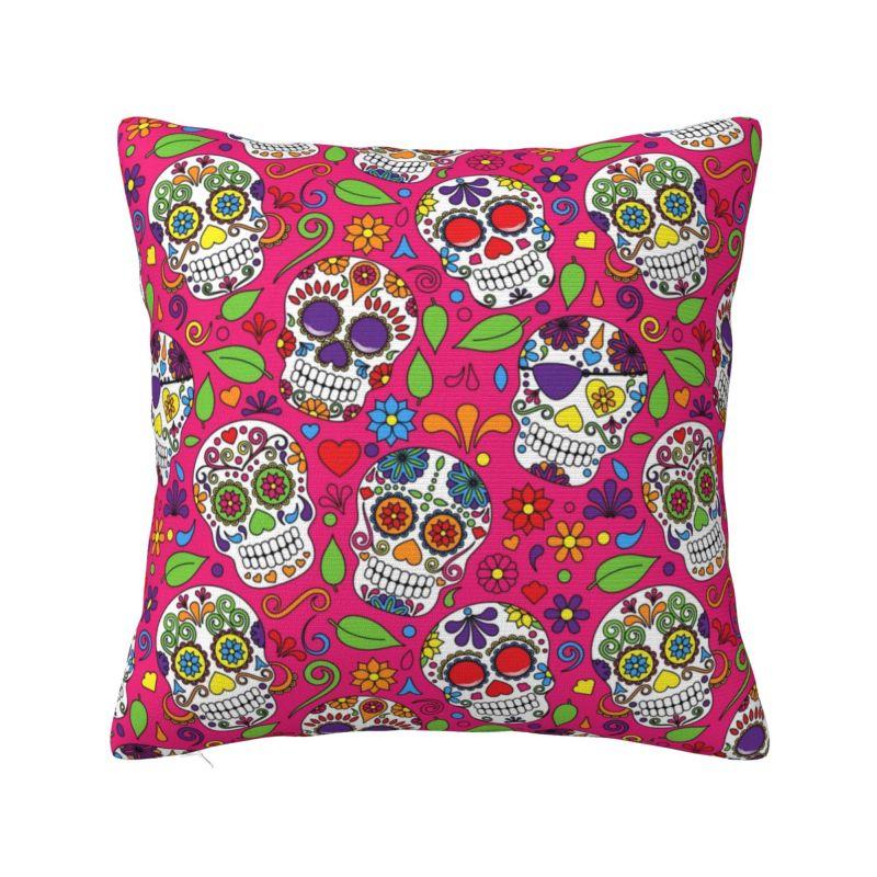 Day Of The Dead Floral Cushion Cover 40x40cm Halloween Sugar Skull Velvet Luxury Pillow Case Living Room Decoration