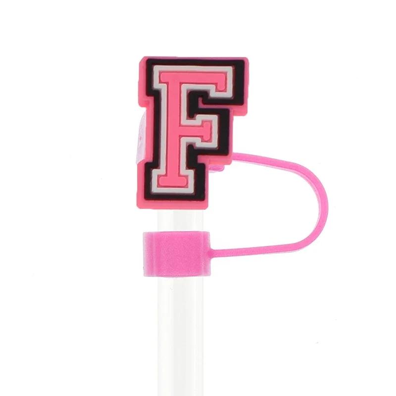1PC Pink Letter PVC Straw Covers Cap Compatible For Most 30&40Oz Cup 10mm Straw Toppers Reusable Splash Proof Straw Caps