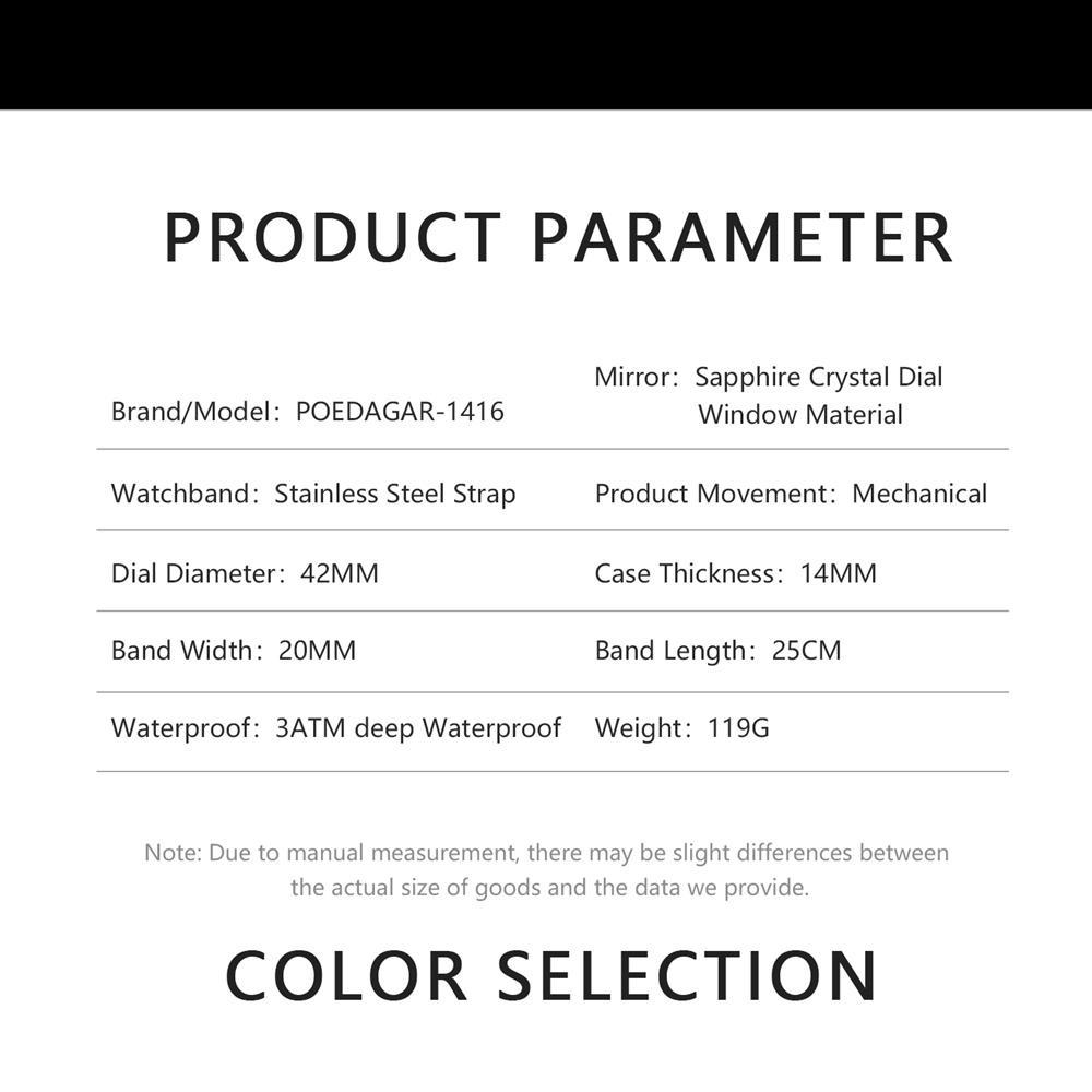 POEDAGAR Moda İş Erkek Saati Su Geçirmez Aydınlık Oyuklu Tourbillon Erkek Saat Otomatik Mekanik Saatler