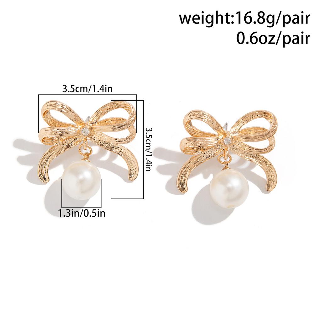 Design Sense BowEarring Butterfly Knot Pearl Earrings Sweet and Cool Ins Metal Knot Earrings for Women