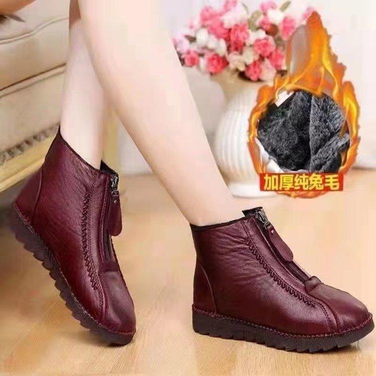 Cotton Shoes Women's Autumn and Winter Velvet Flat-bottomed Non-slip Elderly Grandma Short Boots In the Elderly Warm Snow Boots