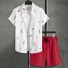 Men's Hawaiian Beach Vacation Shirt Men's Short Sleeve Shorts Set Textured Printed Men's 2-Piece Casual Ventilated Men's Set