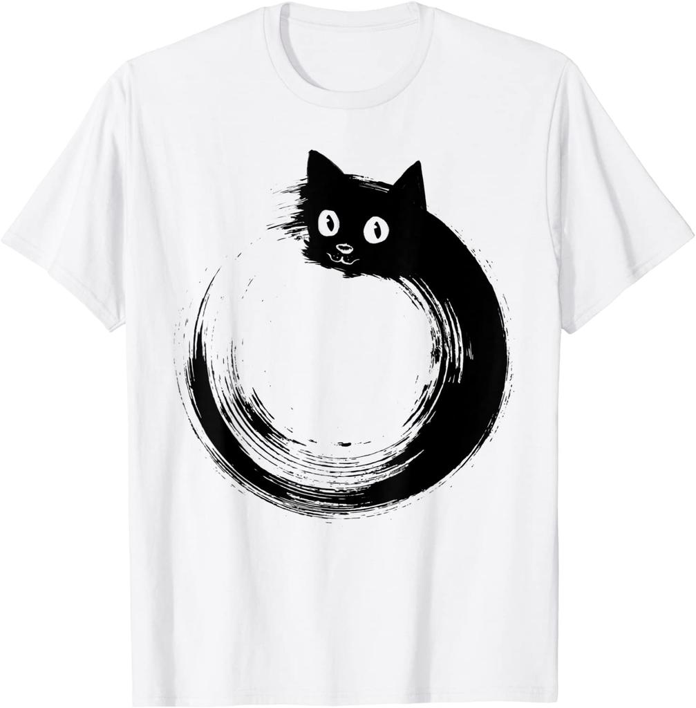 Söt Katt Zen Cirkel Meditation T-Shirt Rolig Tryckt T-shirt Bomulls T-shirts för Män Födelsedag
