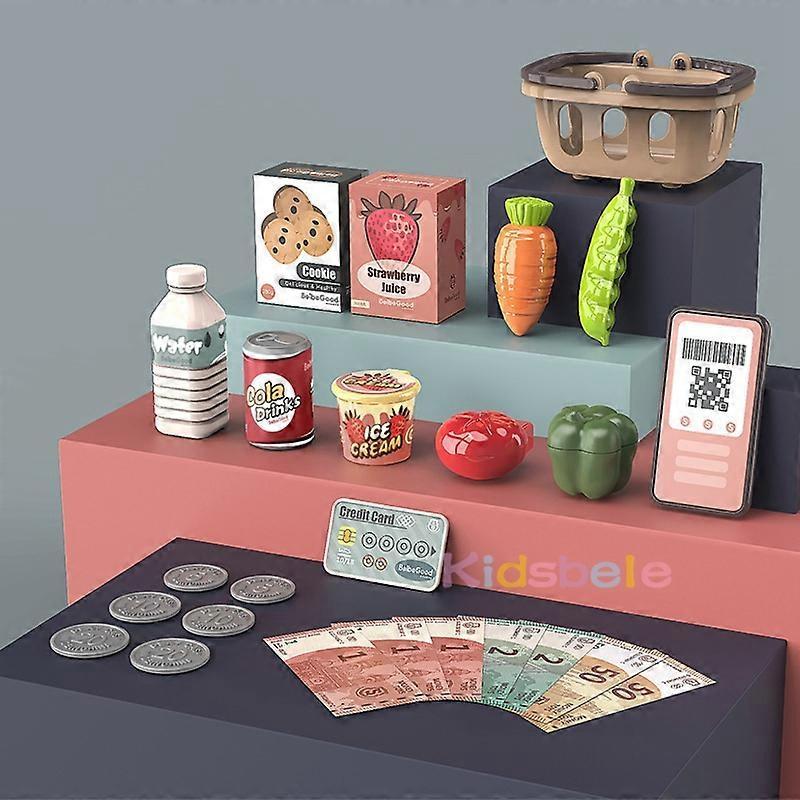 Kids Shopping Cash Register Toys Mini Supermarket Set Simulation Food Calculation Checkout Counter Pretend Play Toy For Children