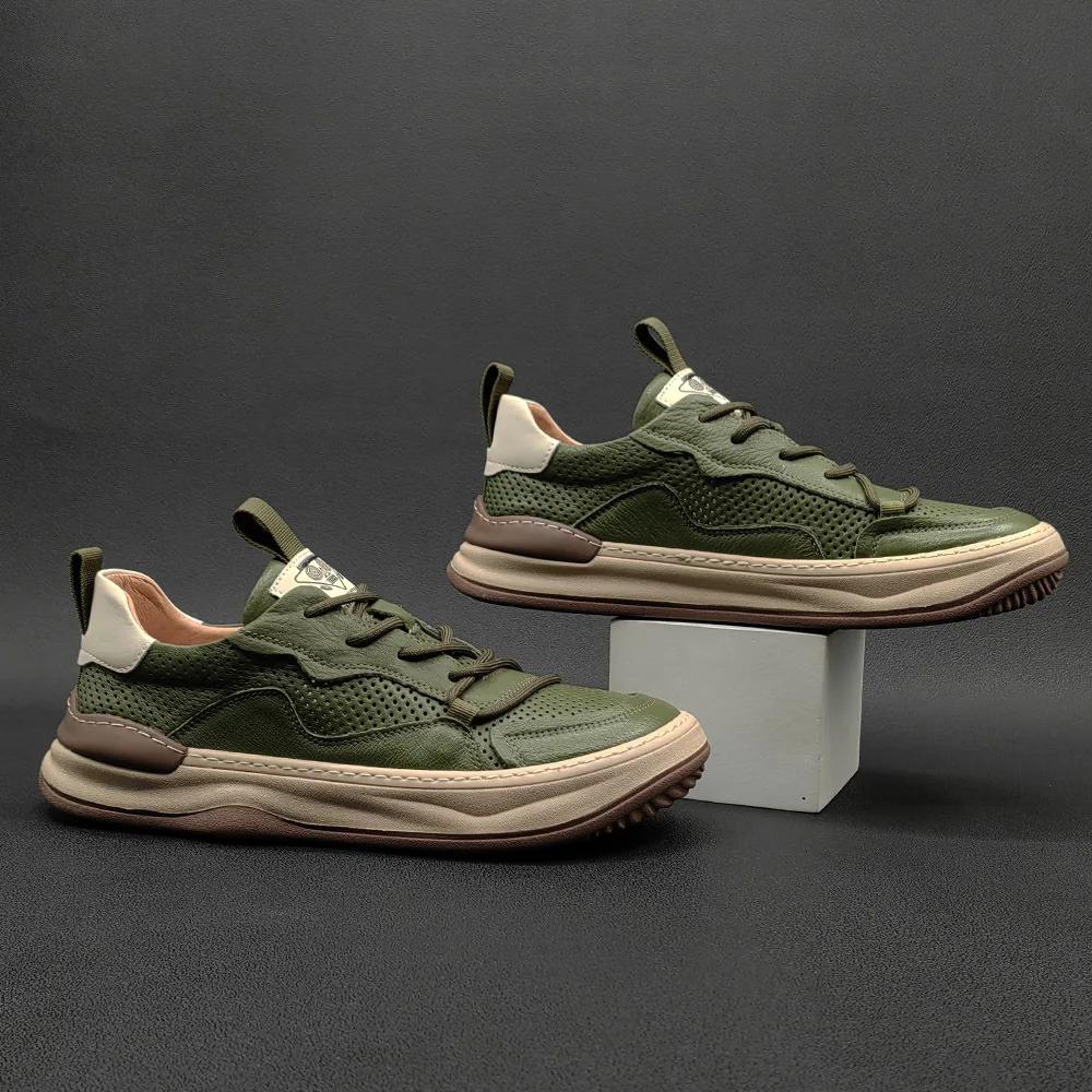 Høykvalitets Sneakers Flat med Ekte Skinnsko for Menn Pustende Utendørs Fritidssko Menn Platformsko Tenis Masculinos