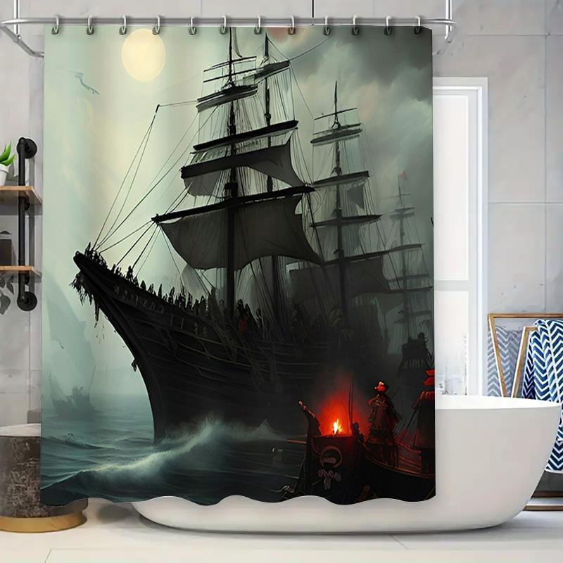 Высококачественная пиратская лодка Шторка для ванной комнаты Водонепроницаемая с принтом Домашний декор 90x180cm