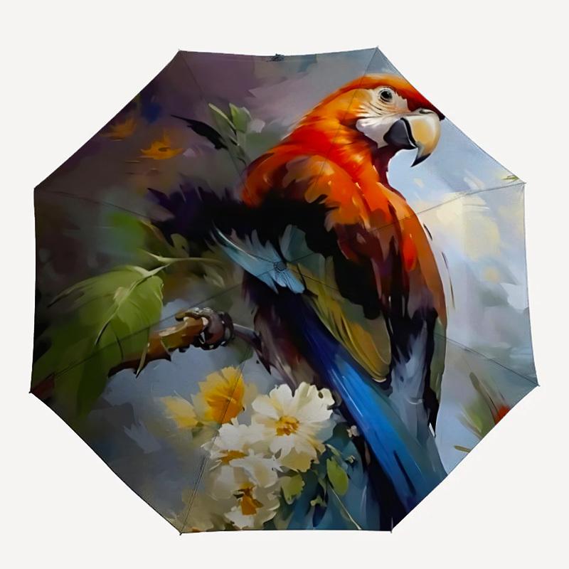 

1pc Parrot Flowers Auto Folding Umbrella, Sturdy And Durable Automatic Folding Umbrella with 8 Ribs, Convenient for Outdoor Use078