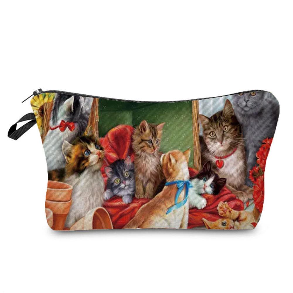 Kvinnor Diverse Kattryck Kosmetikaväska Toalettartiklar Organisera Reseförvaringsfodral 6404