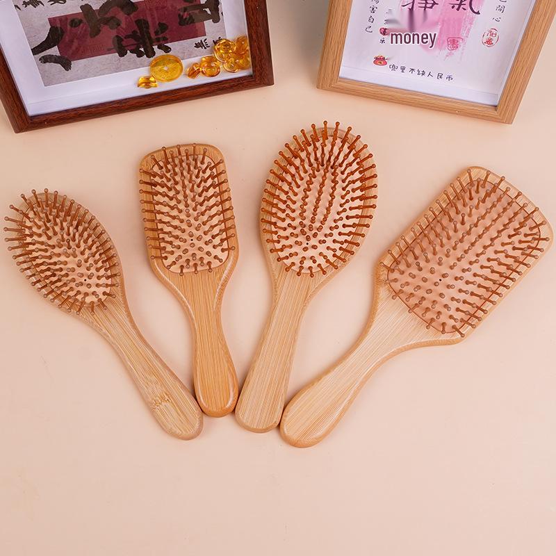 Moso Bamboo Anti-Static Air Cushion Hair Comb - Small & Large Square or Round for Fluffy Hair & Massage