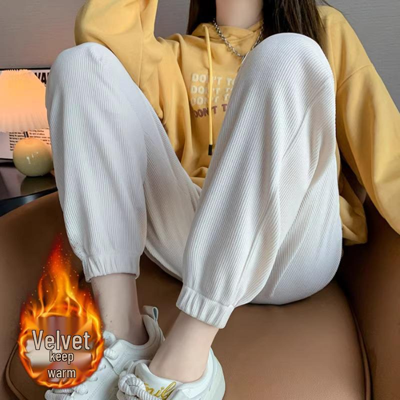 Petite Slimming Fleece-Lined Corduroy Joggers for Women - Cropped Drawstring Pants for Autumn/Winter Casual Sport