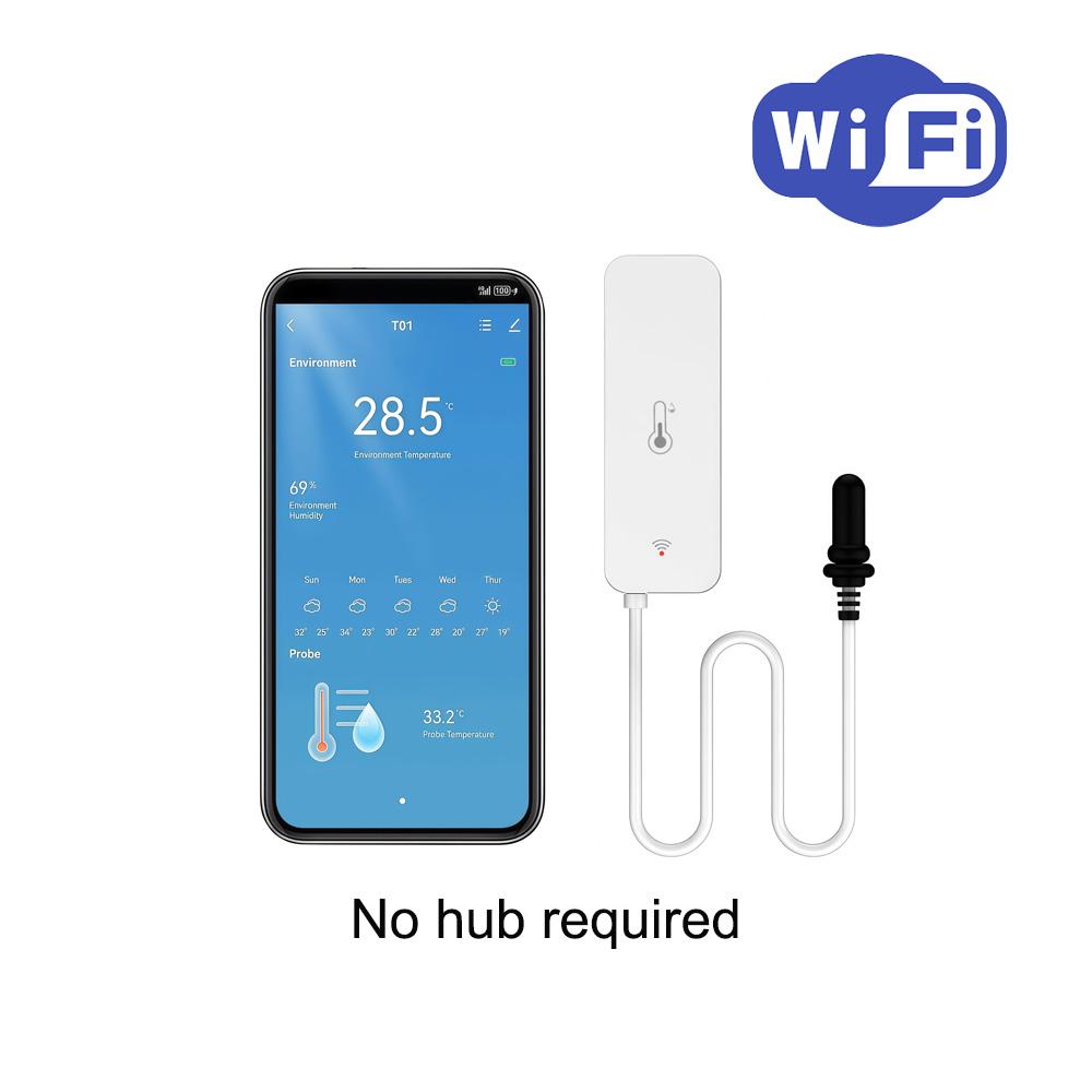 Tuya Temperature Humidity Sensor With External Probe Smart Home WiFi/Zigbee Hygrometer For Fridge Water Pool Thermostat Alarm Style1 Wifi Version