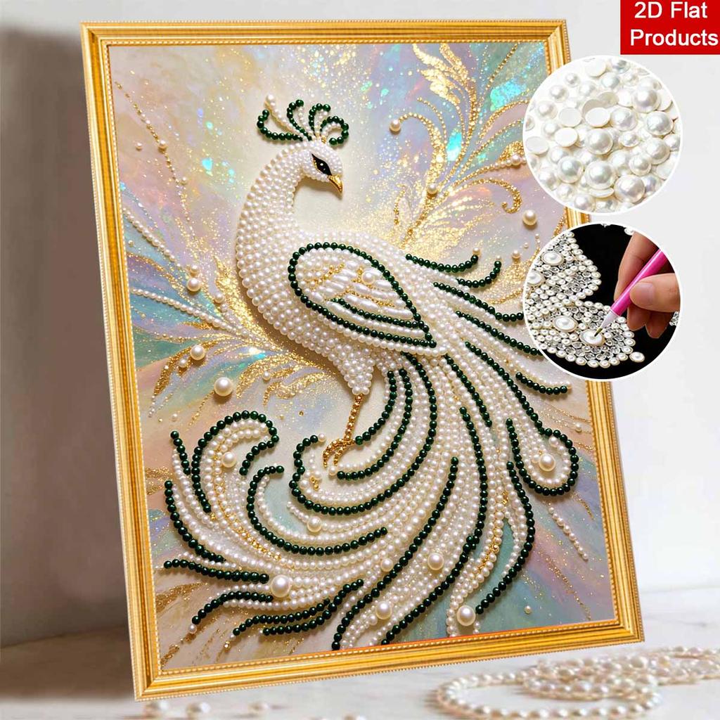 Shiny Pearl Elegant White Peacock DIY Painting Creative Bead Art Craft Household Wall Decoration Nice Present For Art Hobbyists Home Decor Items