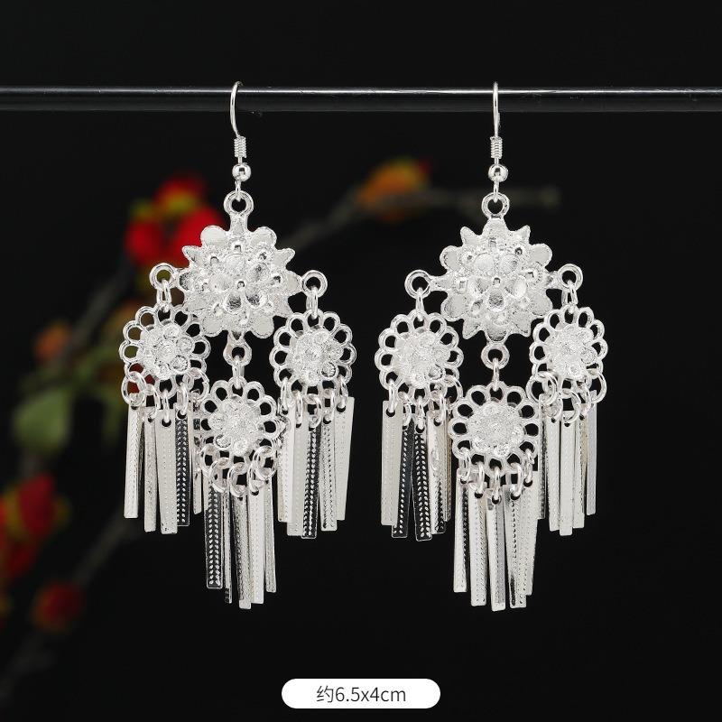 Miao Yin earrings retro exotic niche design long fringed earrings medium earrings women