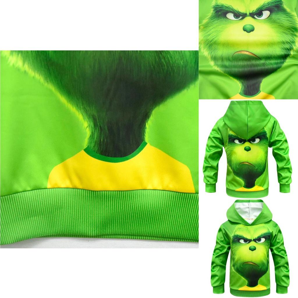 Festive Grinch Pattern Hoodie Kids Sweatshirt Pullover For How The Grinch Stole Christmas Fans
