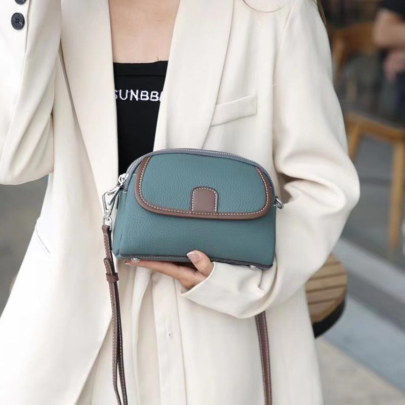 Top Layer Cowhide Double Zipper Large Capacity Crossbody Small Bag Phone Bag Women Versatile 2025 New Genuine Leather Casual Shoulder Bag