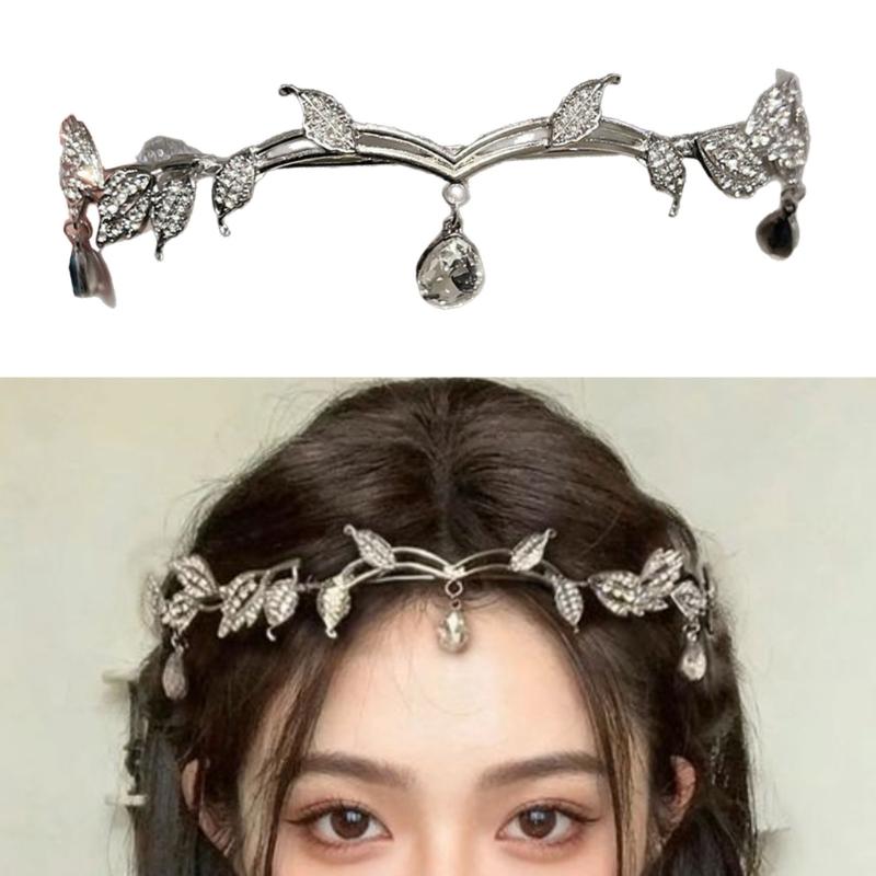 Sparkling Rhinestones Tassels Headbands with Leaf and Teardrop Design for Women Adjustable Size Lightweight Hair Accessory