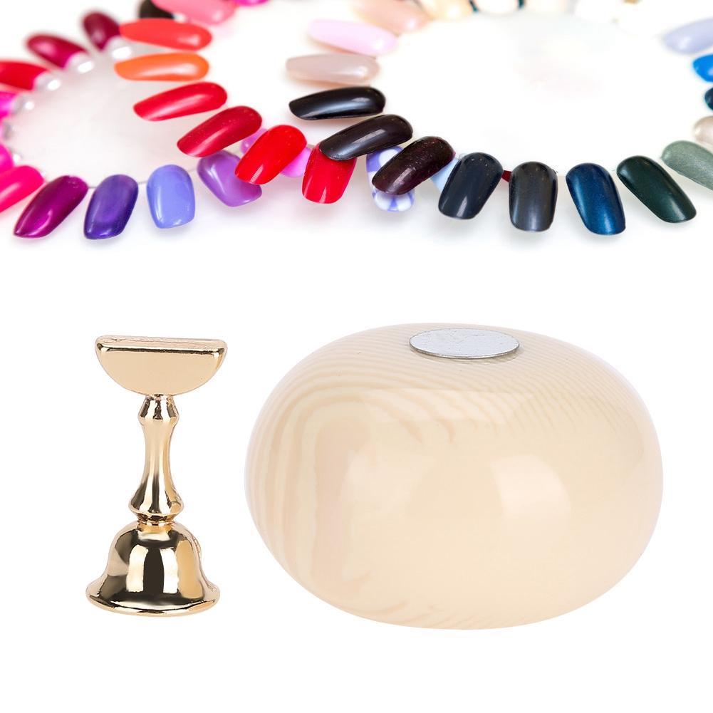 Manicure Display Practice Stand Shelf Nail Art Tip Holders Magnetic Golden Base Wooden Grain