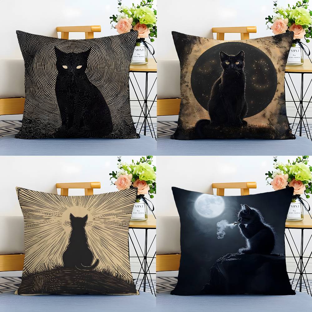 Cartoon Black Cool Cat Pattern Pillow Case Printing Pillowcase Living Room Sofa Cushion Cover Bedroom Room Decor