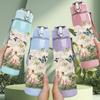 1PC Light Pastel Meadow Wildflower Print 750ml Color Plastic Sports Water Bottle Leakproof Flip Straw Lid Suitable for Sports Office Home Use